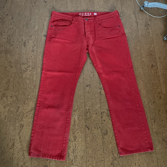 Vintage Guess Women’s button down red jeans! Straight/boots! High rise! Size 36 - Picture 12 of 17